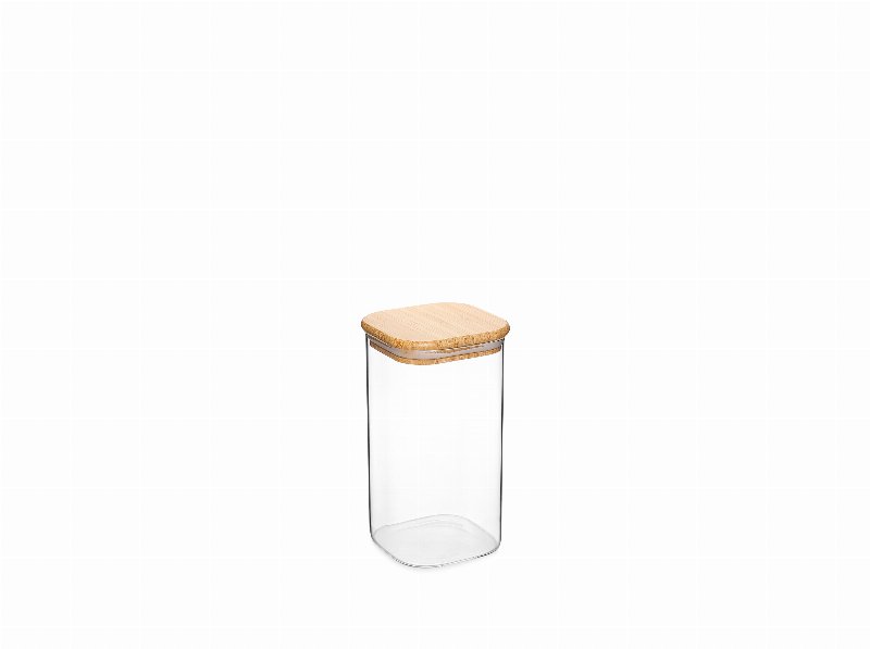 Frasco Vidro Quadrado Tampa Bambu 1400 ml