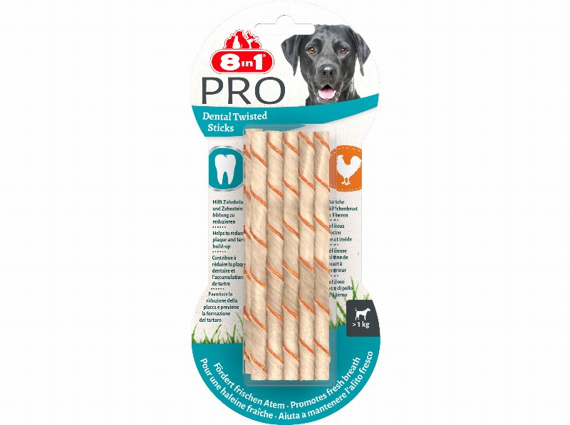 Snacks Para Cão 8In1 Delights Pro Dental Twisted Sticks Com Frango Pack 10 Unidades