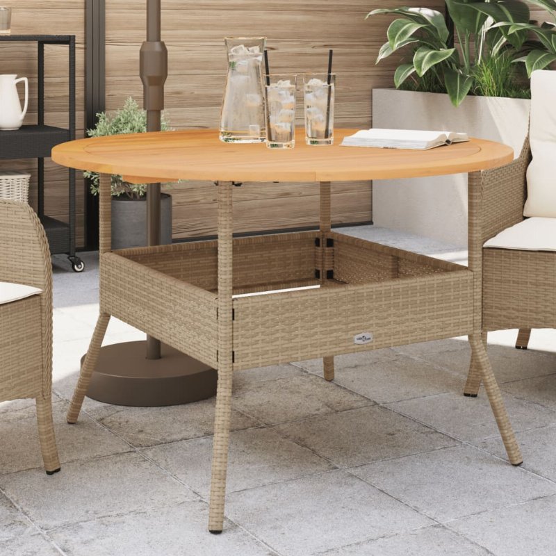 Hkh Mesa De Jardim Com Tampo De Acácia Ã˜110X71 Cm Vime Pe - Bege