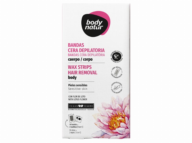 Bandas Cera Corpo Peles Sensíveis Body Natur 16Un + 2 Toalhitas
