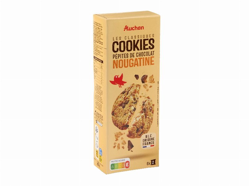 Bolachas Cookies Auchan Com Pedaços De Chocolate E Nougat 6X2Un 200 g
