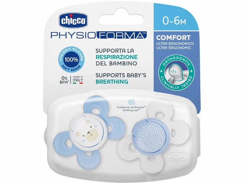 Chupeta Comfort Chicco Silicone Azul 0-6 Meses 2 Unidades