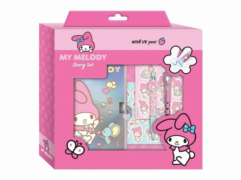 Set Diário Com Cadeado Melody +Esferográfica + Caneta Uv + Etiquetas