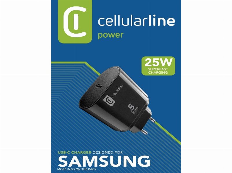 Carregador Cellularline Preto 25W Usb-C P/ Samsung