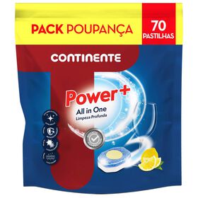 Detergente Máquina Loiça Pastilhas Power+ All In One Continente 70 Un