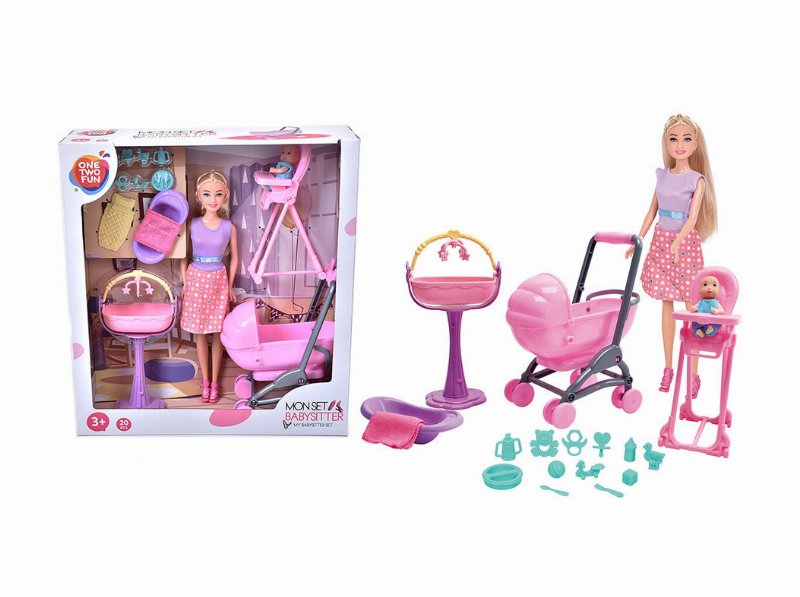 Boneca Babysitter One Two Fun Com Acessórios 29Cm