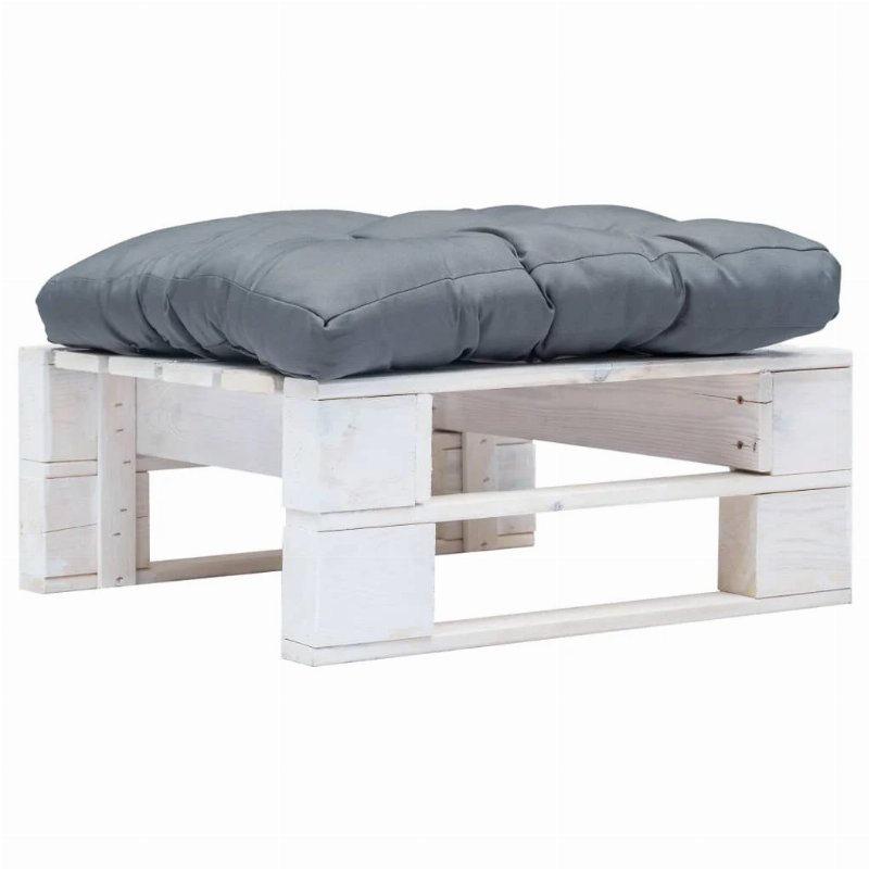 Hkh Otomano De Paletes Com Almofadão Madeira Branco - Cinzento