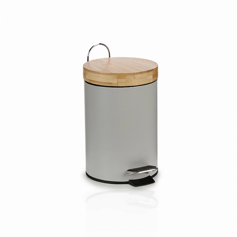 Balde Do Lixo Com Pedal Metal Cinza/Bambu 3 l