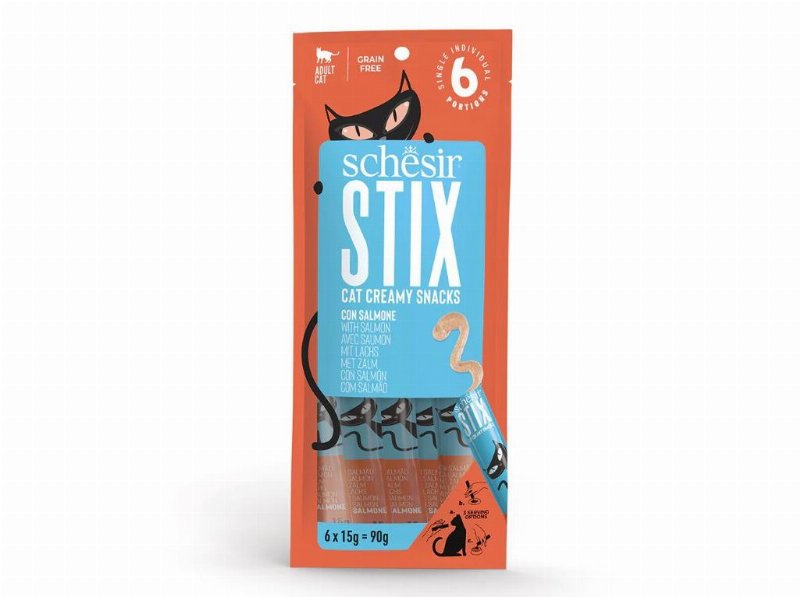 Snack Gato Schesir Stix Puré Salmão 6X15 g