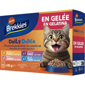 Comida Húmida Para Gato Adulto Frango, Peru, Salmão E Atum Em Gelatina Affinity Brekkies 12 X 85 g
