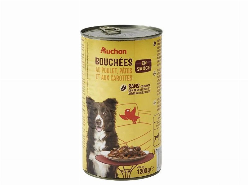 Comida Húmida Para Cão Auchan Pedaços Em Molho Com Frango Com Massa E Com Cenouras 1200 g