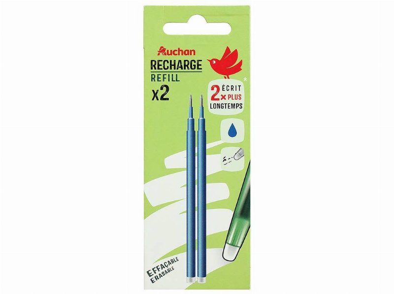 2 Recargas Para Caneta Gel Auchan Apagável Azul