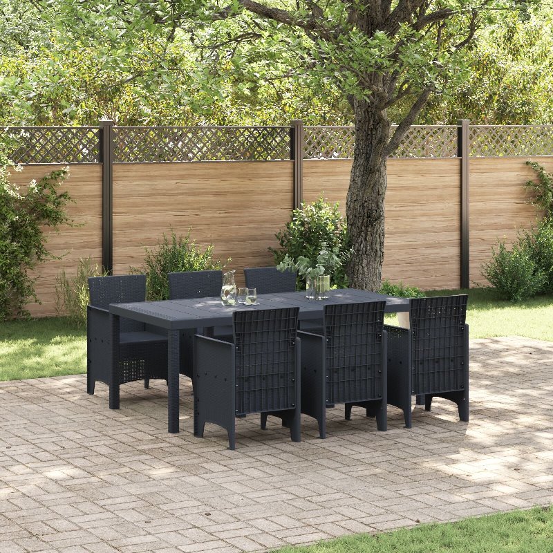 Hkh Conjunto De Jantar De 7 Peças Para Jardim Polirattan - Antracite