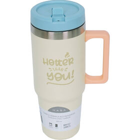Caneca Térmica 900 ml Bege E Azul Kasa