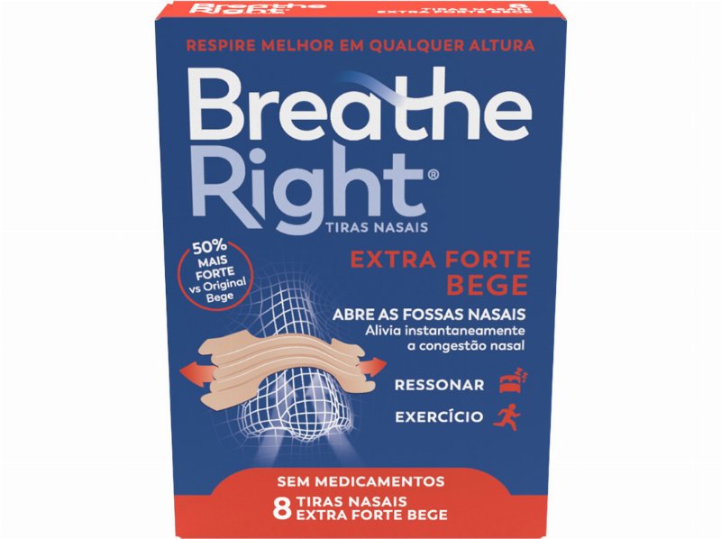 Tiras Nasais Breathe Right Extra Forte Bege 8Un