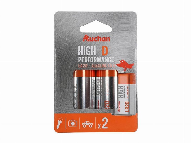 Pack 2 Pilhas Alcalina Auchan Premium D Lr20