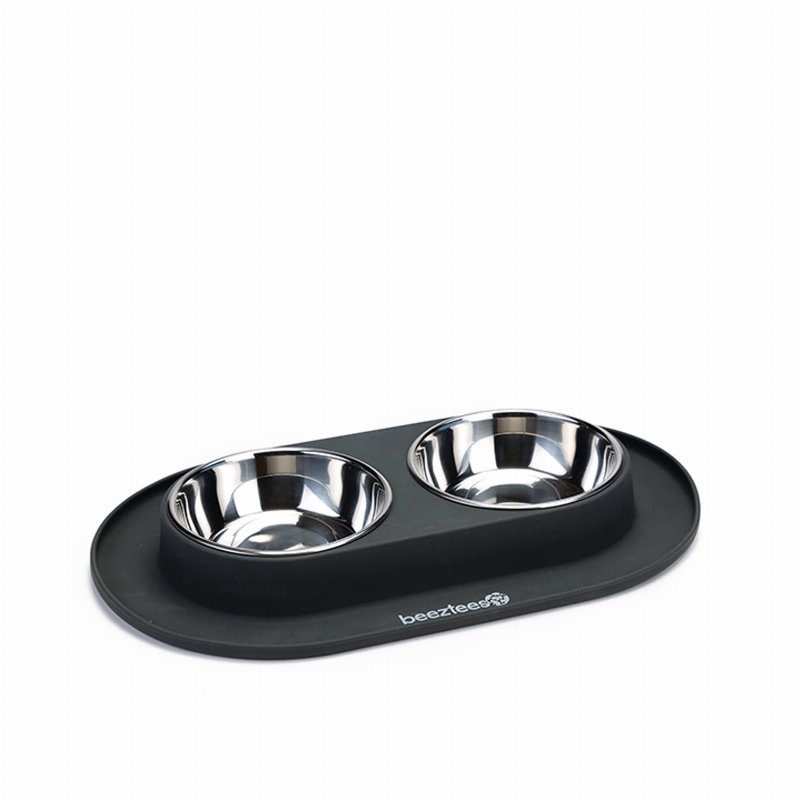 Beeztees Comedouro Duplo Para Cão Inox Com Silicone Cinza