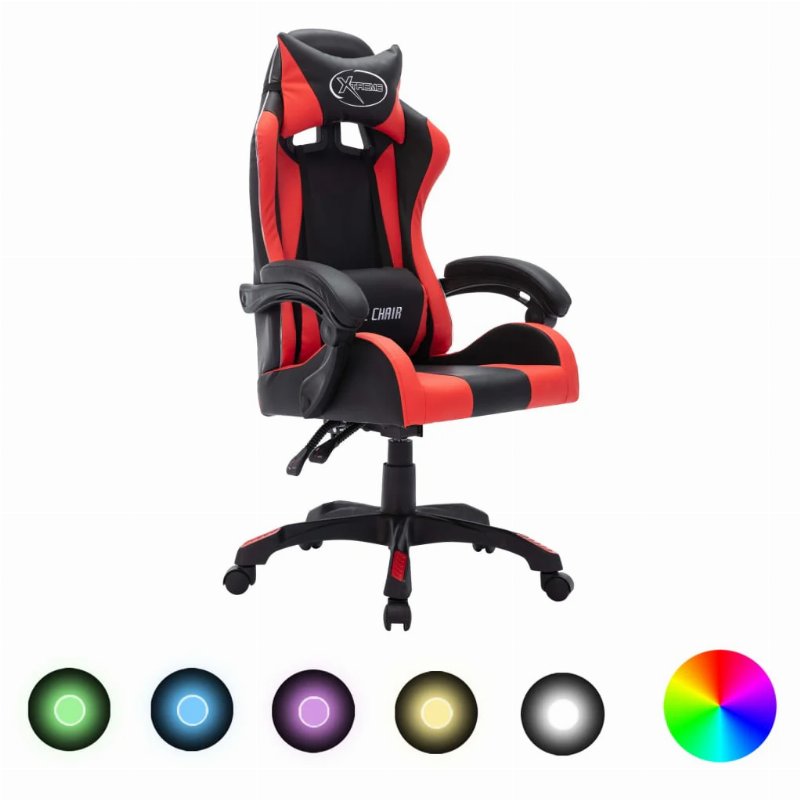 Hkh Cadeira Estilo Corrida Com Luzes Led Rgb Em Couro Artificial - Vermelho/Preto