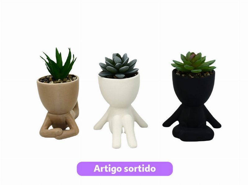 Suculenta Artificial Actuel Com Vaso Cerâmica 11.5X6.5X13Cm/9.5X8X13Cm/9X10X12Cm Modelos Sortidos