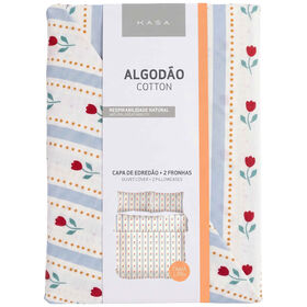 Conjunto Capa De Edredão E Fronhas 240X260Cm Tulipas Casa Em Flor Kasa