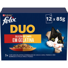 Comida Húmida Para Gato Fantastic Duo Saborosa Seleção Numa Gelatina Purina Felix 12 X 85 g