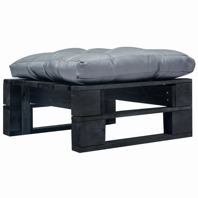 Hkh Otomano De Paletes Com Almofadão Madeira Preto - Cinzento