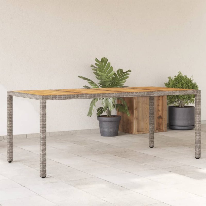Hkh Mesa De Jardim Com Tampo De Madeira De Acácia Vime Pe Cinza - Cinzento
