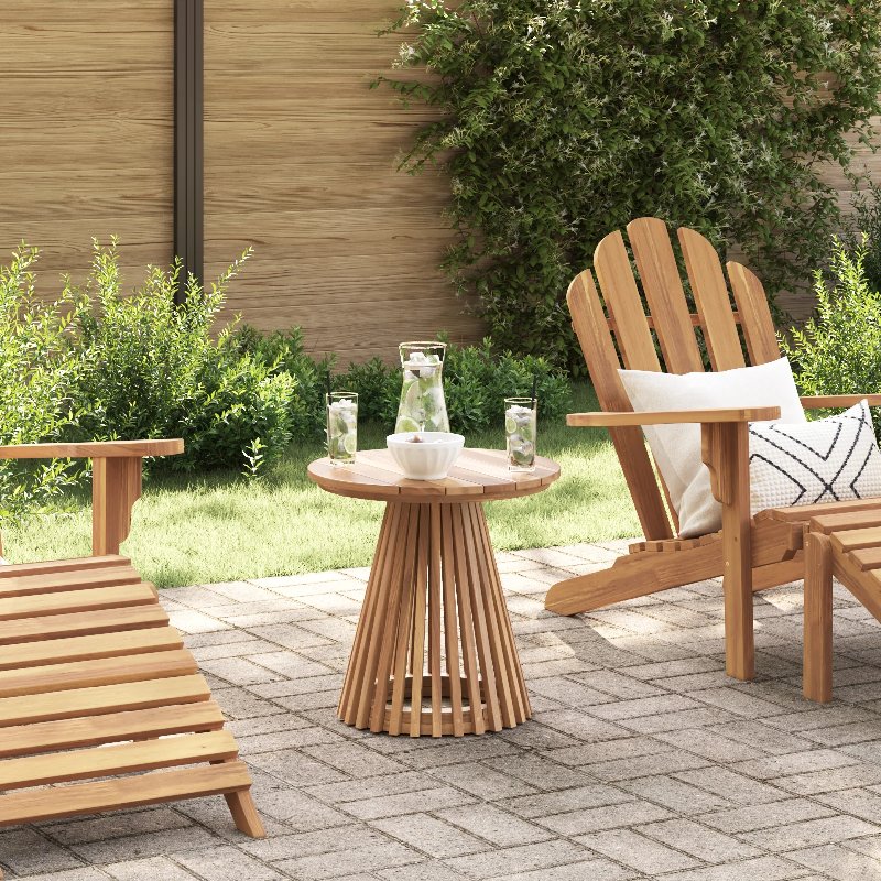 Hkh Mesa Lateral De Jardim Ã˜50X49,5 Cm De Madeira Sólida De Teca - Castanho