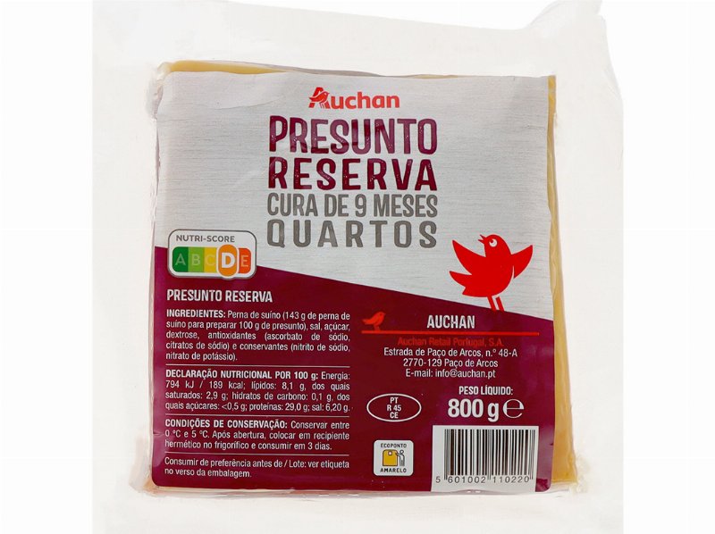 Presunto Auchan Quartos Reserva Cura 9 Meses 800 g