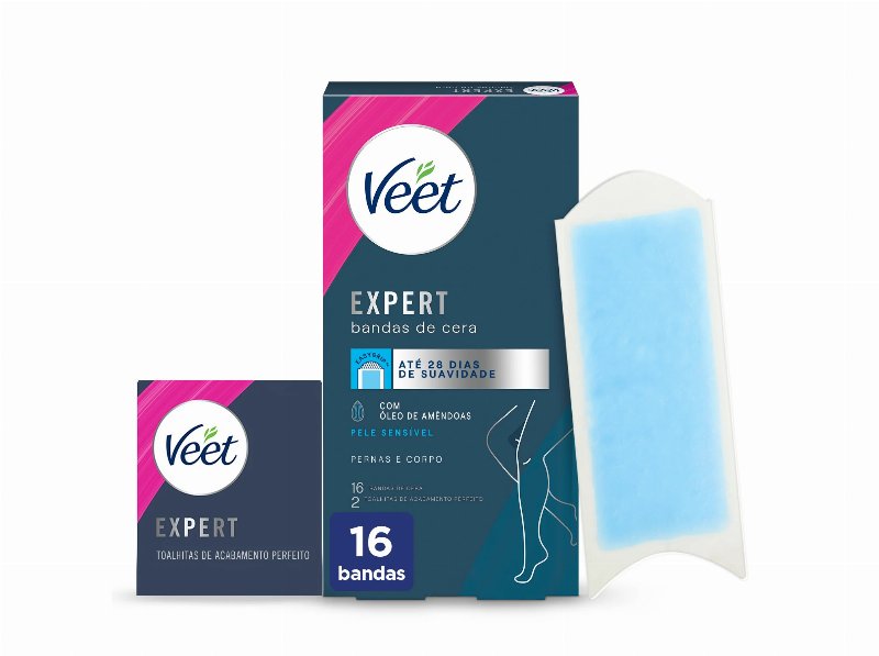 Bandas Cera Fria Veet Expert Pernas Pele Sensível 16Un