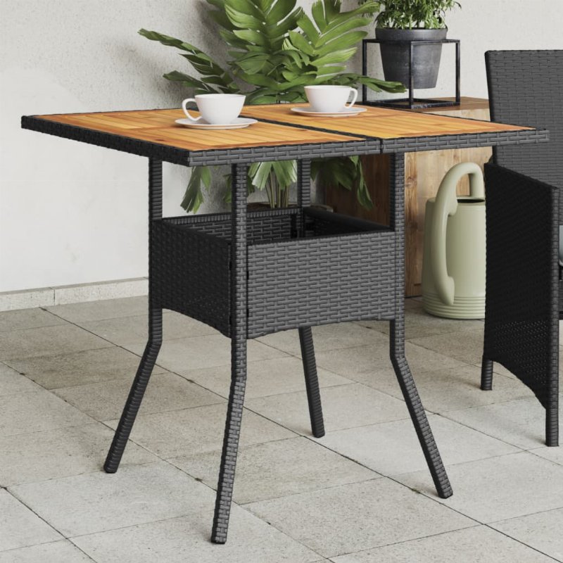 Hkh Mesa De Jardim Com Tampo Em Acácia 80X80X75 Cm Vime Pe - Preto