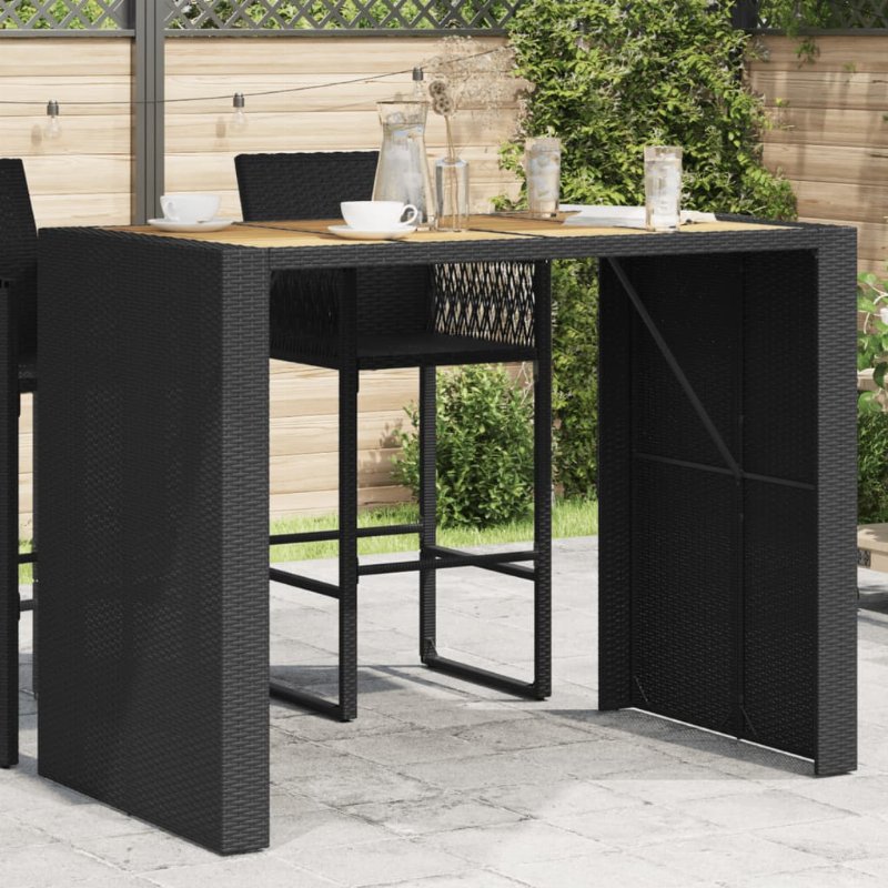 Hkh Mesa De Bar Para Jardim Com Tampo Em Acácia Vime Pe - Preto