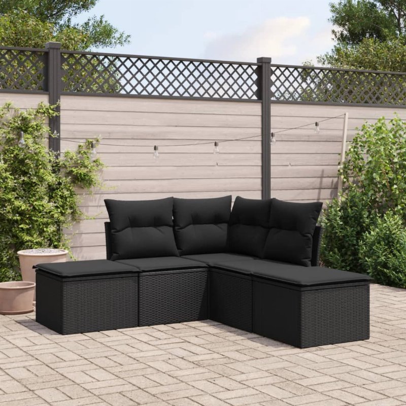 Hkh 5 Pcs Conjunto Jantar Exterior Com Almofadões Vime Pe - Preto