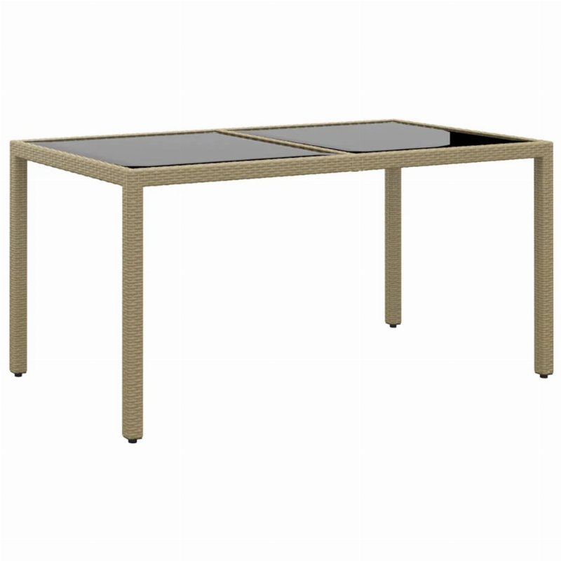 Hkh Mesa De Jardim 150X90X75 Cm Vidro Temperado E Vime Pe - Bege