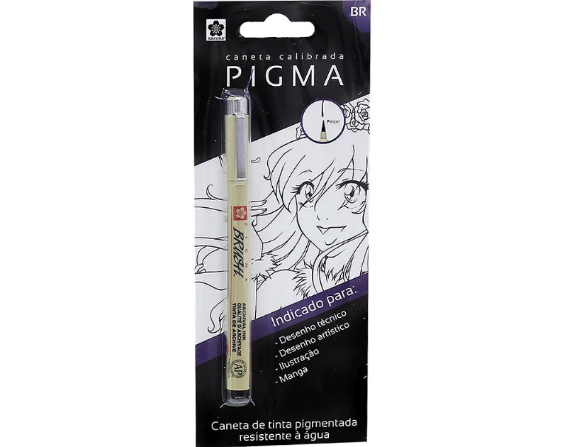 Caneta Pincel Pigma Com Tinta Pigmentada Preto