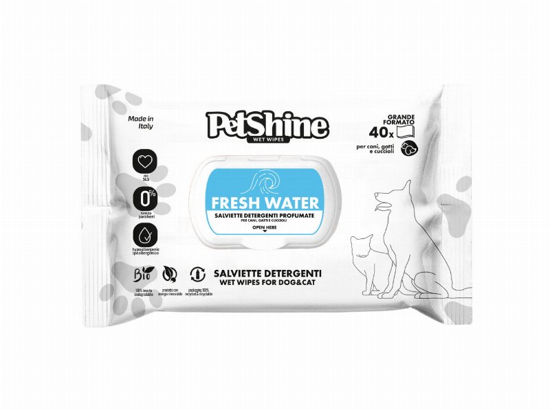 Toalhitas Para Cão Petshine Fresh Water 40 Unidades