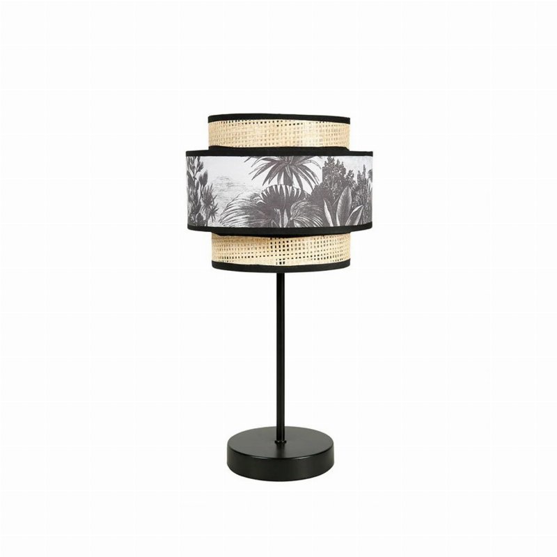 Hkh Candeeiro De Mesa Efeito 2 Abatjours Palha E Tecido Ombrage