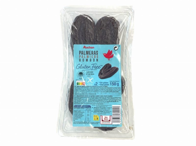 Palmiers Auchan Sem Glúten Cobertos De Cacau 2Un 150 g