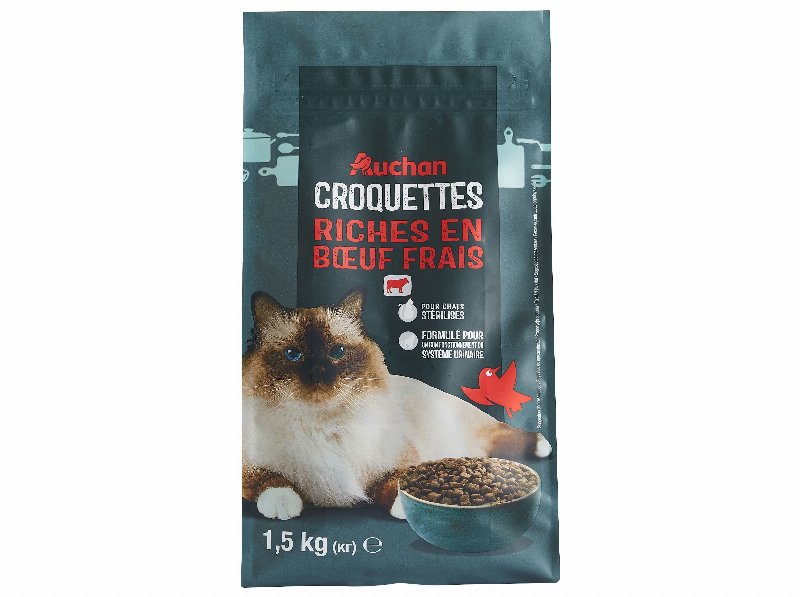 Ração Para Gato Auchan Esterilizado Rico Em Vaca Fresca 1.5 kg