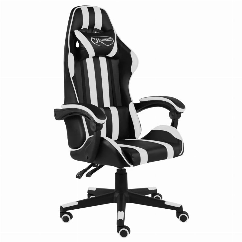 Hkh Cadeira Estilo Corrida Em Couro Artificial - Preto E - Branco