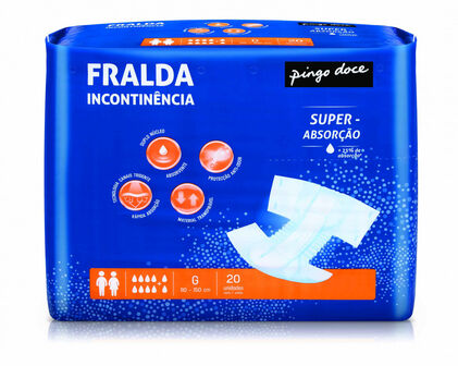 Fraldas Incontinência Absorção Super Tamanho Grande Pingo Doce 20Un