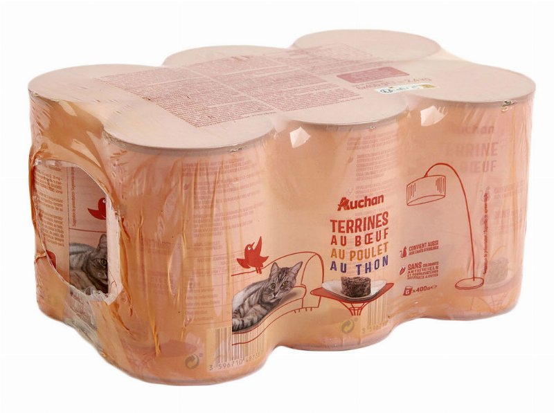 Comida Húmida Para Gato Auchan Terrina Com Vaca Com Frango E Com Atum 6X400 g