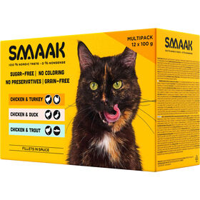 Comida Húmida Para Gato Adulto Sem Cereais Frango Saquetas Smaak 12 X 100 g
