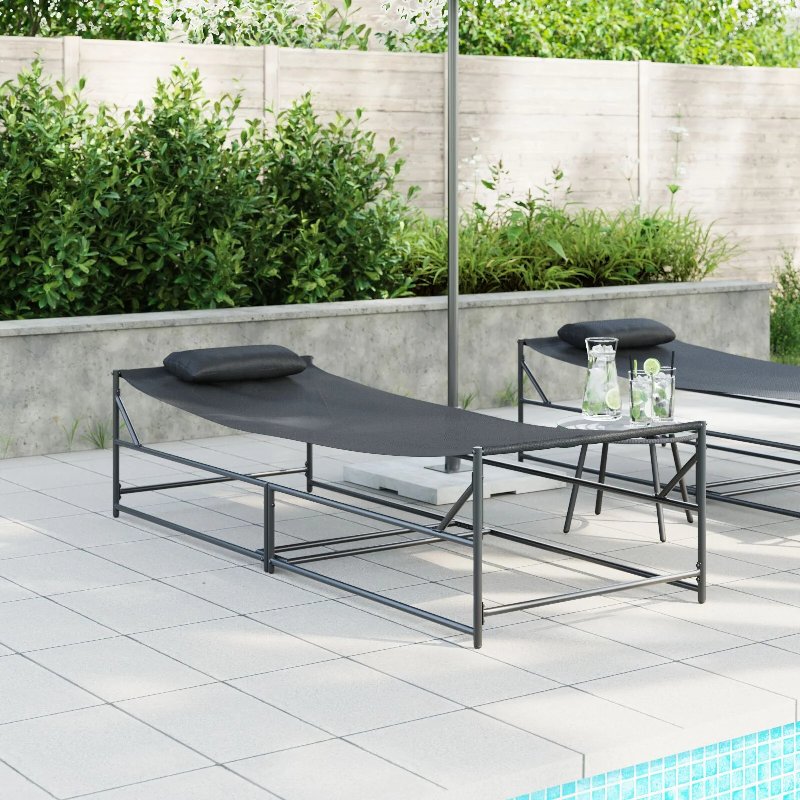 Hkh Espreguiçadeira De Jardim - Antracite - - Aço & Textilene - Preto