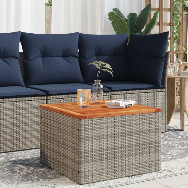 Hkh Mesa De Jardim 55X55X37 Cm Vime Pe E Madeira De Acácia - Cinzento