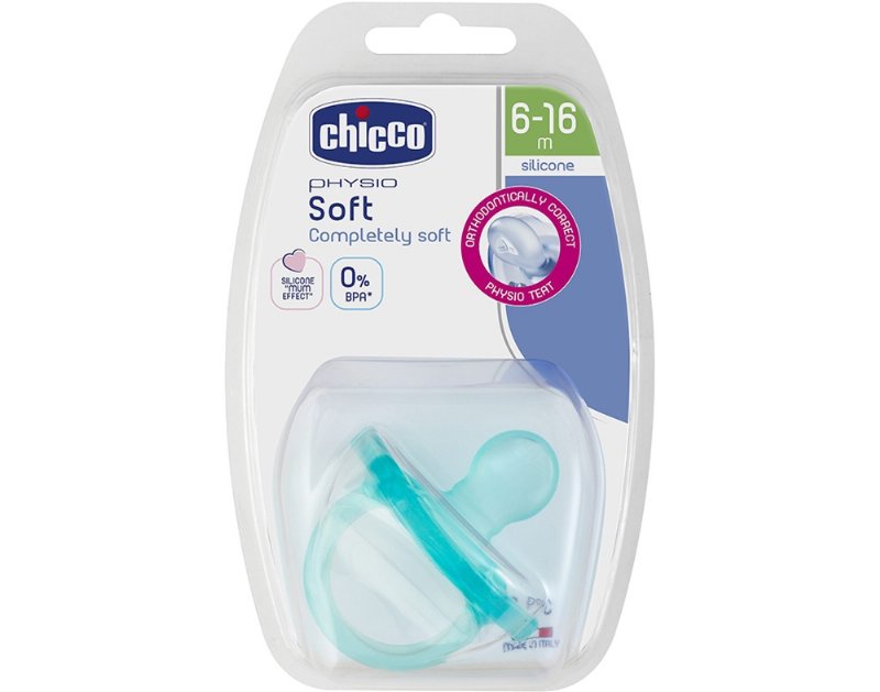 Chupeta Soft Chicco Silicone Azul 6-16Meses 1Un