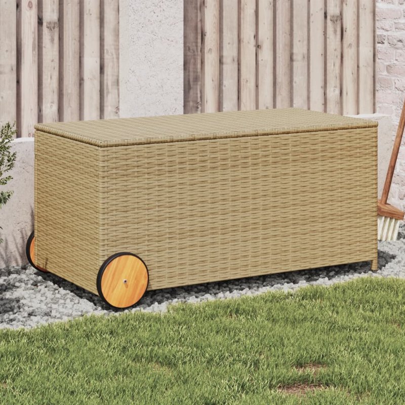 Hkh Caixa Arrumação P/ Jardim Com Rodas 190 l Vime Pe Mistura S - Bege