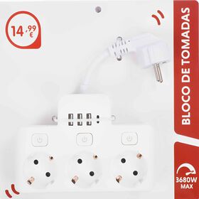 Bloco De Tomadas Com 3 Entradas Ac E 3 Usb Bazarão 1 Un