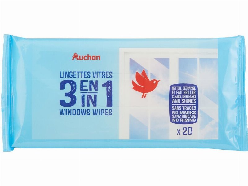 Toalhitas Auchan Limpa Vidros 3Em1 20Un