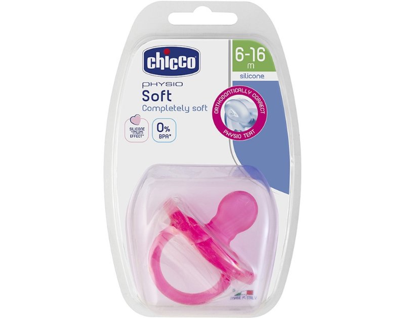 Chupeta Soft Chicco Silicone Rosa 6-16Meses 1Un